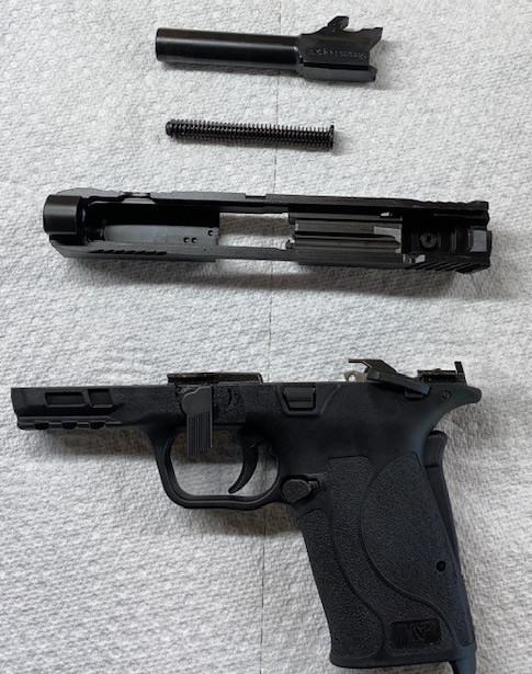 M&P Shield disassembled for cleaning