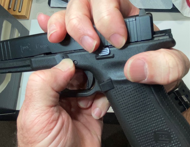 How to Field Strip & Clean a Glock 17 9mm or Glock 19 9mm Pistol: While pulling the Take-down levers down on both sides, move the slide forward and off the front of the frame