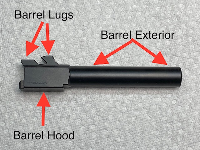 Glock Lubrication Guide: Glock Lubrication Points. Use an oil-dampened cloth to wipe the exterior of the barrel including the barrel lugs and hood.