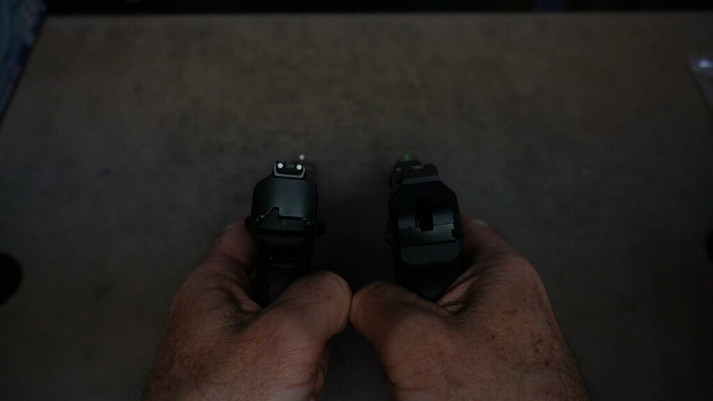 Ruger Security 380 vs Shield 380EZ Sight comparison in low light